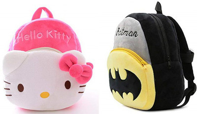 AMANVANI BM-combo of 2 pink hello kitty, grey batman_1204 12 L Backpack(Black, Pink)