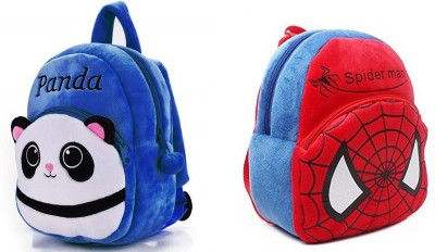 Stakipo bag Combo blue panda spiderman School Backpack Cartoons Fabric Soft Toy School Bag(Blue, Red, 10 L)