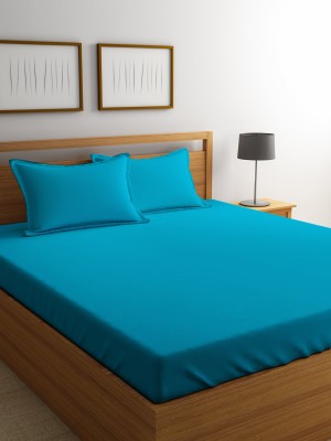 RD TREND 180 TC Microfiber Double Solid Fitted (Elastic) Bedsheet(Pack of 1, Blue)