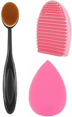 GFSU Professional foundation brush and makeup blender with brush cleaner , brush set(Pack of 3)
