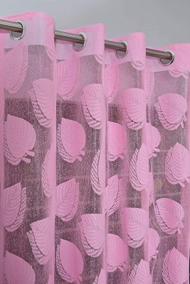 PICTAS 215 cm (7 ft) Net Semi Transparent Door Curtain (Pack Of 2)(Floral, Pink)