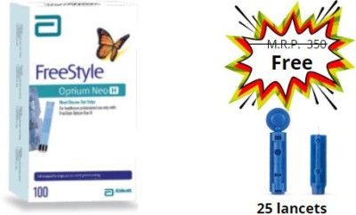 Cityhealth FreeStyle Optium Neo H -100 Blood Test Strips with Free 25 Blood Lancets || 100 Glucometer Strips