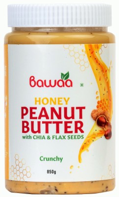 Bawaa Natural Honey Peanut Butter with Chia and Flax seeds (Crunchy) | High Protein| 850 g