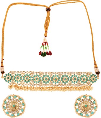 SARAF RS JEWELLERY Alloy Gold-plated Green, White, Gold Jewellery Set(Pack of 1)
