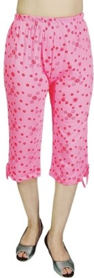 MUKHAKSH Capri For Girls Casual Printed Cotton Blend(Pink Pack of 2)