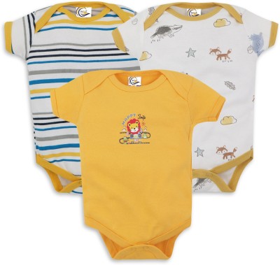 MY BABY TOWN Romper For Baby Boys & Baby Girls Casual Printed Pure Cotton(Yellow, Pack of 3)