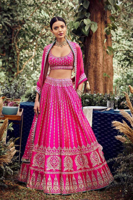 aadhiya impex Embroidered Semi Stitched Lehenga Choli(Pink)