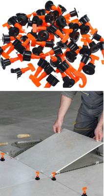 RetLeen 50 pcs Reusable Tile Leveling System kit | Tile Spacer with Special Wrench (Suitable for 3mm-25mm Tile Thickness, Multicolor) Non-magnetic Line Level(7.5 cm)