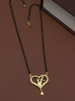Fullos Beauty Beautiful Heart Shape Daily wear Mangalsutra Black Bead Chain Pendant for Women Brass Mangalsutra