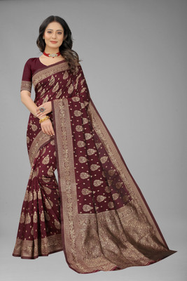 SHRIMAY Embroidered Banarasi Pure Silk Saree(Maroon)