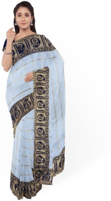 SHIEJA FASHION Checkered Daily Wear Silk Blend Saree(Dark Blue, White)