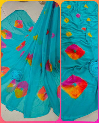 NeeLKANTH ENTERPRISE Blocked Printed Bandhani Chiffon Saree(Blue)