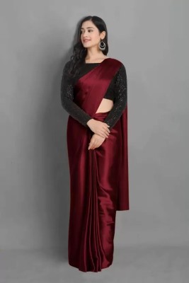 Ratan creation Solid/Plain Bollywood Satin Saree(Maroon)