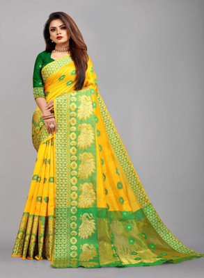 Rangleelacreation Self Design Banarasi Art Silk Saree(Yellow)