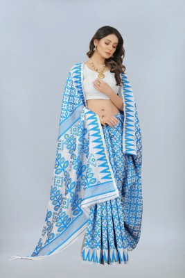 The Vendorvilla Woven Jamdani Cotton Silk Saree(Light Blue)