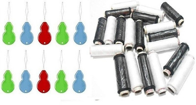 Kunfaya 10 Pc Needle Threader Picker + 10 Pc Black & White Thread Spools Sewing Kit