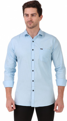James & Warne Men Solid Casual Blue Shirt