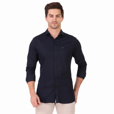Masher Men Solid Casual Dark Blue Shirt
