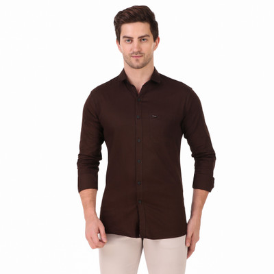 Masher Men Solid Casual Brown Shirt