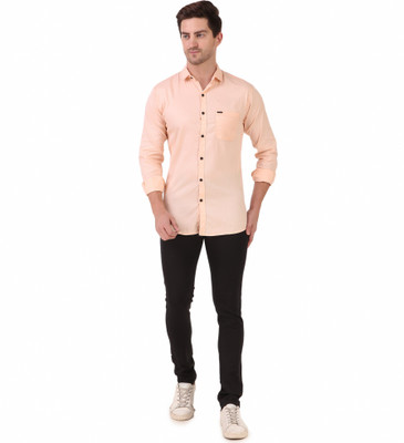James & Warne Men Solid Casual Orange Shirt