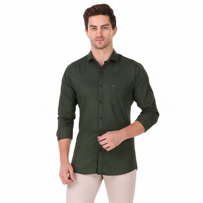 Masher Men Solid Casual Dark Green Shirt