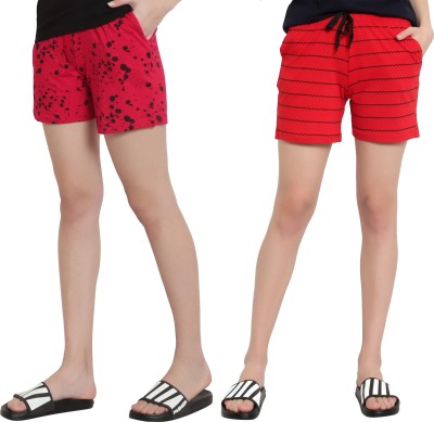 MYO Printed Women Pink, Red Regular Shorts