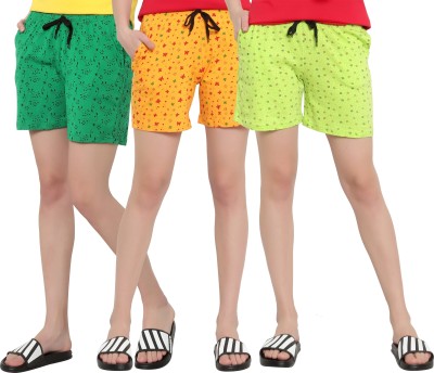 MYO Printed Women Green, Yellow, Light Green Regular Shorts