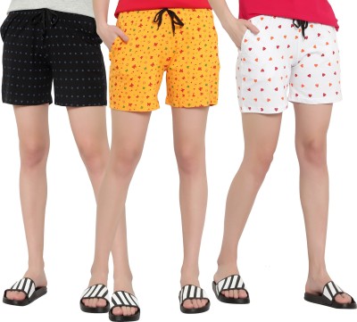 MYO Printed Women Black, Yellow, White Regular Shorts