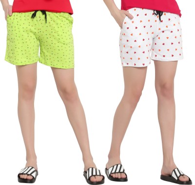 MYO Printed Women Green, White Regular Shorts