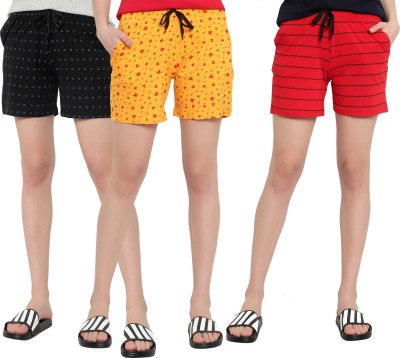 MYO Printed Women Black, Yellow, Red Regular Shorts