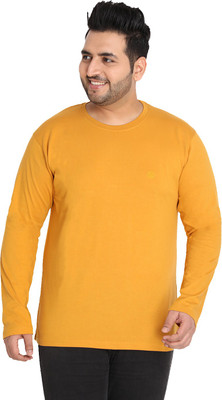 CHKOKKO Solid Men Round Neck Yellow T-Shirt