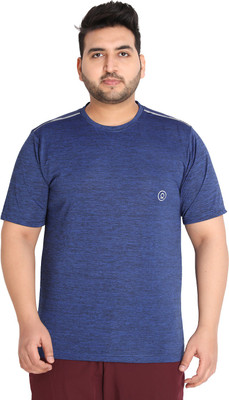 CHKOKKO Solid Men Round Neck Blue T-Shirt