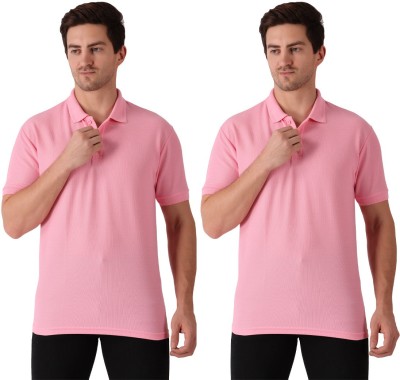 Maleno Solid Men Polo Neck Pink T-Shirt