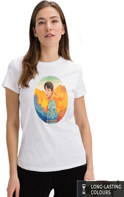 UU Merchandise Printed Women Round Neck White T-Shirt
