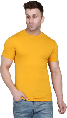 MOON IN Solid Men Round Neck Yellow T-Shirt