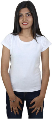 V&SONS Solid Women Round Neck White T-Shirt