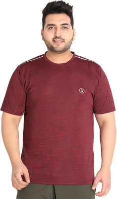 CHKOKKO Solid Men Round Neck Maroon T-Shirt