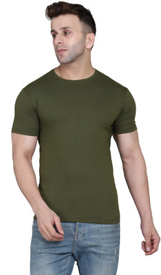 MOON IN Solid Men Round Neck Green T-Shirt