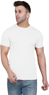 MOON IN Solid Men Round Neck White T-Shirt