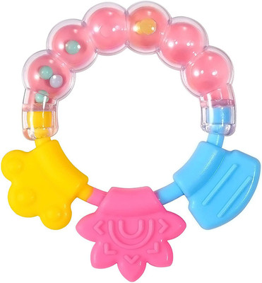 Cuteably Baby Rattles Teether Toys Grasping Toy Sensory Teething , Boiled Disinfection Teether(Pink)