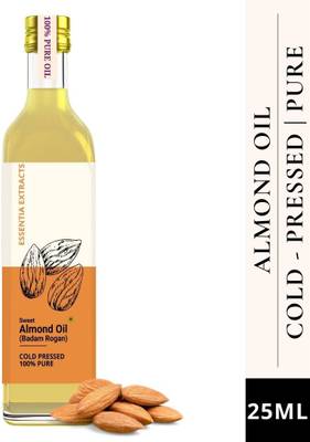 ESSENTIA EXTRACTS Extra Virgin Sweet Almond Oil - 100% Pure Cold Pressed Roghan Badam Shirin Tel - Glass Bottle (Hair, Skin)