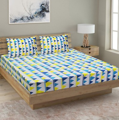 Flipkart SmartBuy 144 TC Cotton King Geometric Flat Bedsheet(Pack of 1, Blue:Yellow)