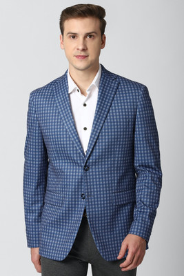 PETER ENGLAND Checkered Single Breasted Casual Men Blazer(Blue)