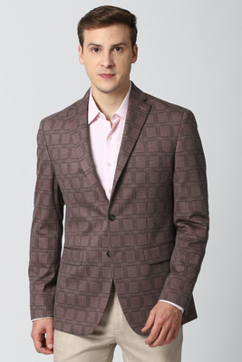 PETER ENGLAND Checkered Single Breasted Formal Men Blazer(Purple)