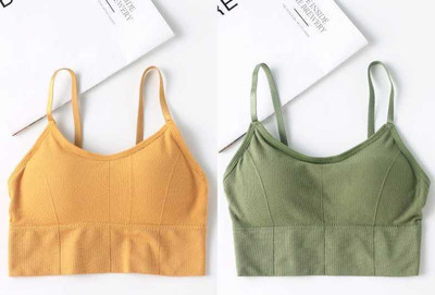Vinbila Women Sports Lightly Padded Bra(Yellow, Green)