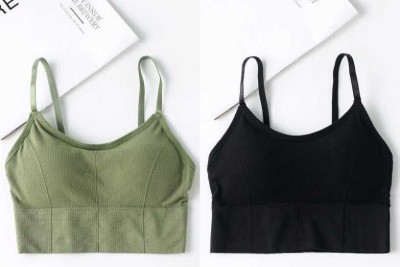 Qufrozy Premium Quality Women Full Coverage Lightly Padded Cami Bra Women T-Shirt Heavily Padded Bra(Black, Green)