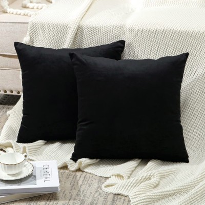 AMITRA Velvet Cushions Cover(Pack of 2, 46 cm*46 cm, Black)