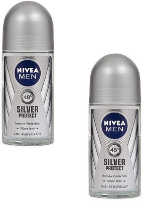 NIVEA Silver Protect Each 50ml Set of +2 Deodorant Roll-on  -  For Men(100 ml, Pack of 2)