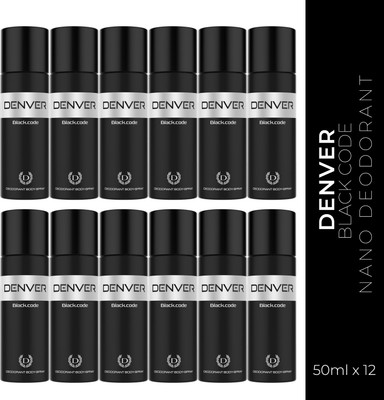 DENVER Black Code Nano Deo Long Lasting Set of 12 Deodorant Spray – For Men