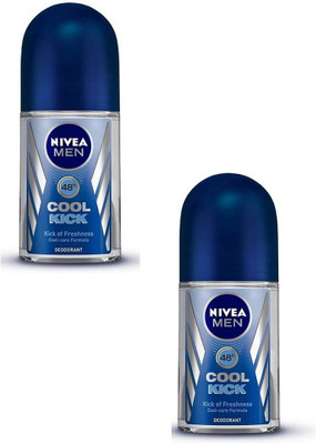 NIVEA Cool Kick Each 50ml Set of (2_) Deodorant Roll-on  -  For Men(100 ml, Pack of 2)